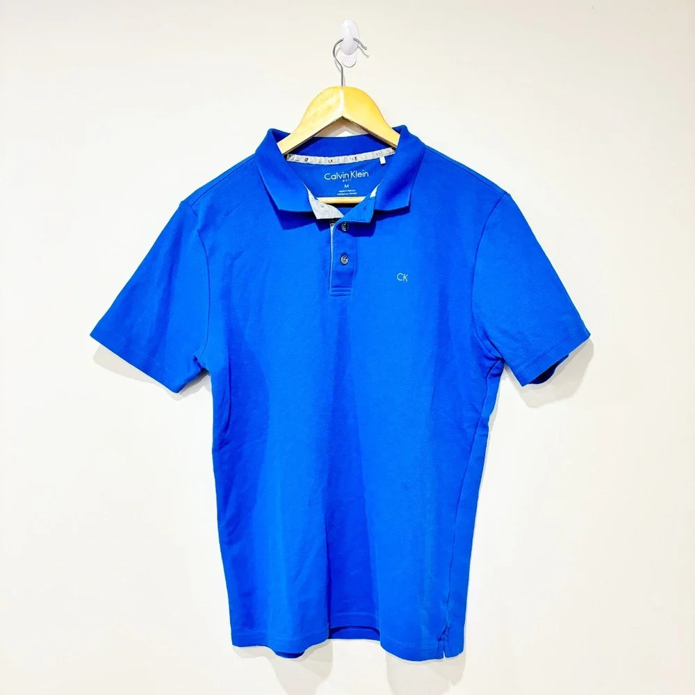CALVIN KLEIN – Royal blue cotton polo shirt | Men’s Medium *